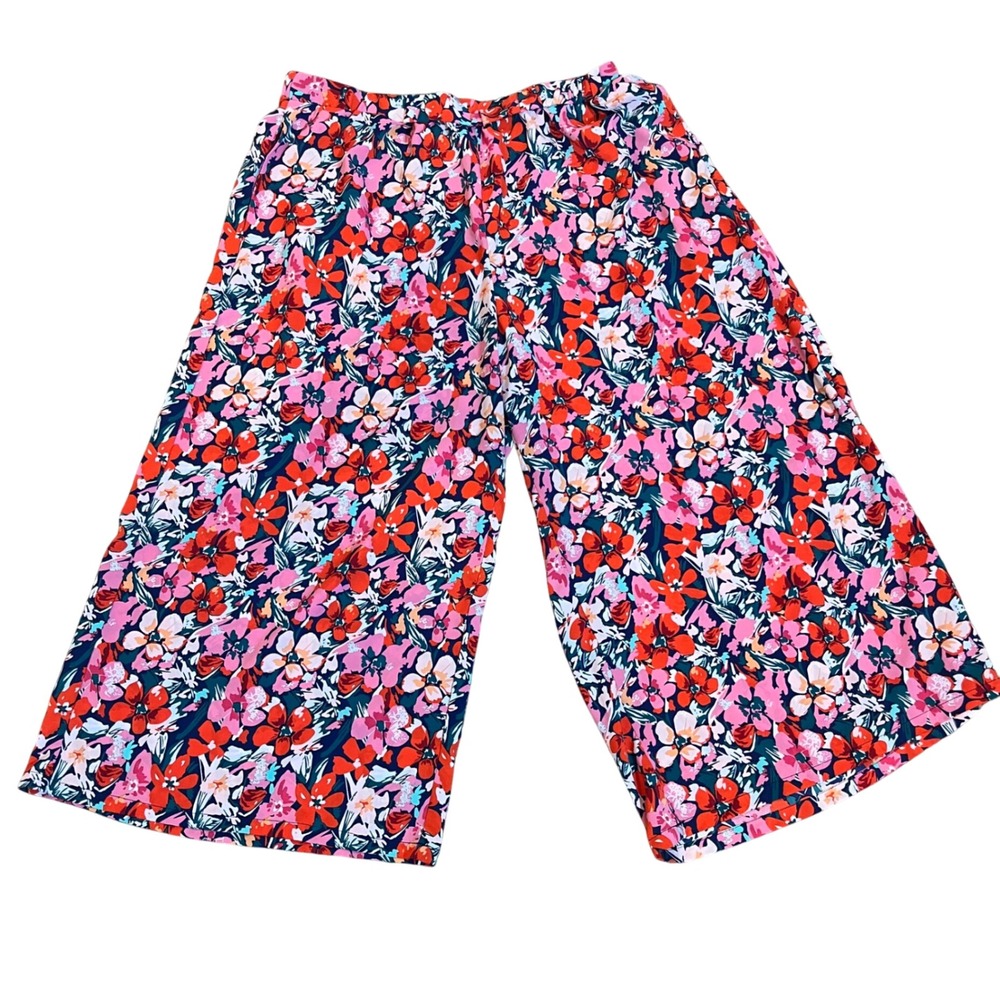 Emery Rose Floral Wide Leg‎ Pants Elastic Waist Size 3XL Boho Casual Pristine